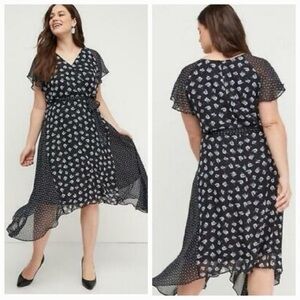 Lane Bryant lined mixed print floral asymmetrical maxi dress. NWT